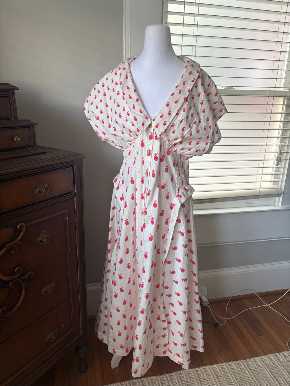 Anthropologie White Maxi Dress with Pink Fruit Print - Picture 2 of 8